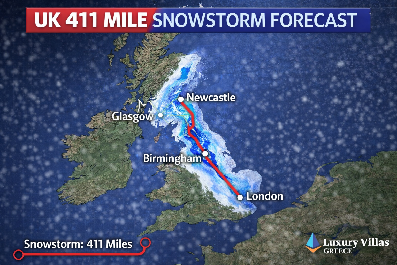 UK 411 Mile Snowstorm Forecast