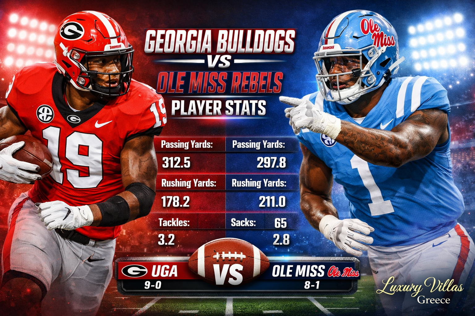 Georgia Bulldogs Football vs Ole Miss Rebels Football Match Player Stats